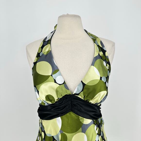 Y2K Speechless Babydoll Halter Mini Dress Size 11 Satin Green Rockabilly  Retro - Picture 3 of 13